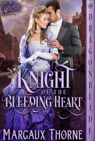 Knight of the Bleeding Heart by Margaux Thorne blond woman in purpose dress with castle in background